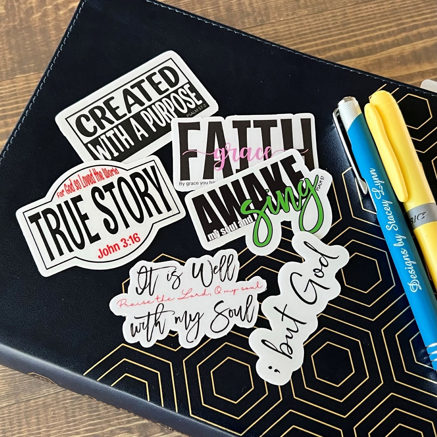 Christian Sticker Pack, Six Faith Stickers, Religious Decals, Bible Verse Stickers, Waterproof Sticker Bundle, Pack 2255