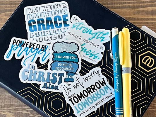 Christian Sticker Pack, Six Faith Stickers, Religious Decals, Bible Verse Stickers, Waterproof Sticker Bundle, Pack 2257