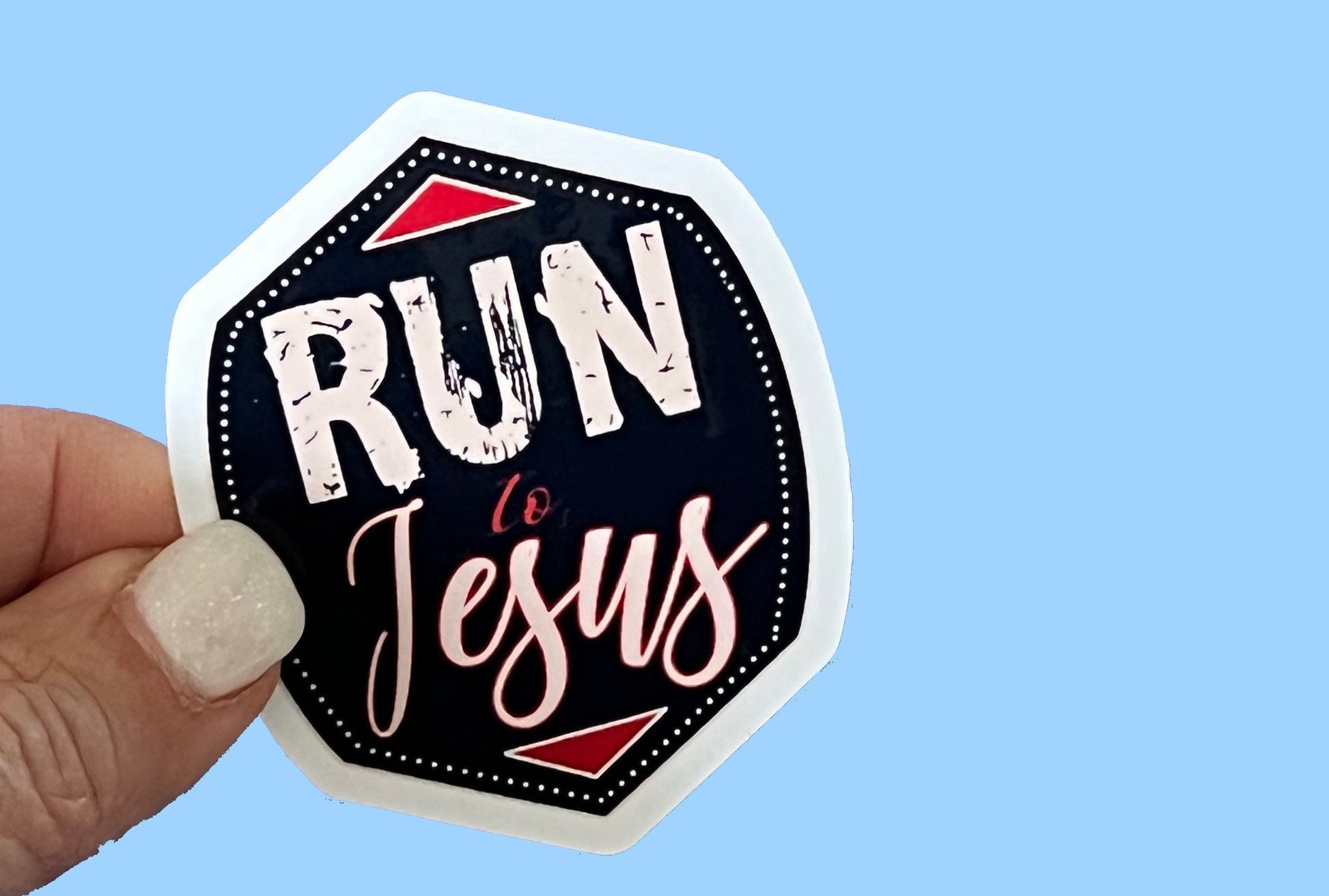 Run to Jesus Retro Style 2.5 inch Christian Faith UV/ Waterproof Vinyl Sticker/ Decal, Retro, Vintage style- Choice of Size