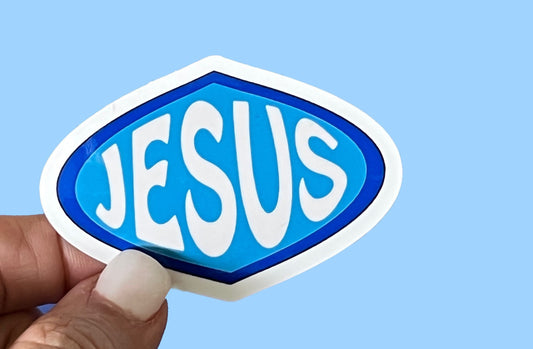 Jesus Retro Blue 2.5 inch Christian Faith UV/ Waterproof Vinyl Sticker/ Decal, Retro, Vintage style- Choice of Size, Single or Bulk qty