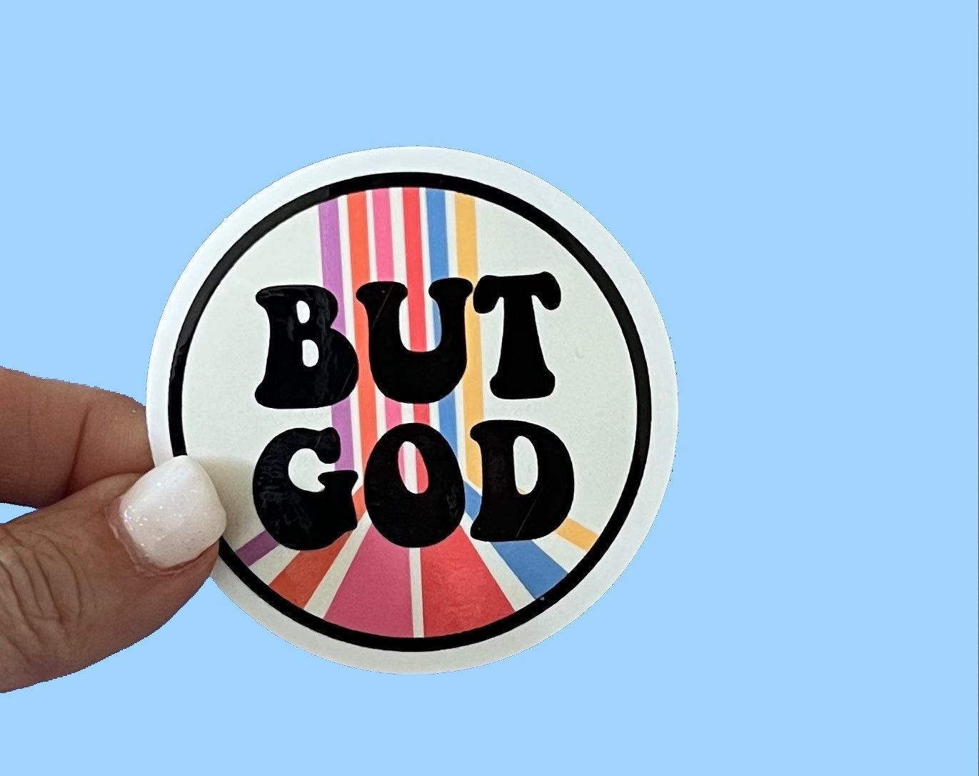 But God, Retro 2.5 inch Christian Faith UV/ Waterproof Vinyl Sticker/ Decal, Retro, Vintage style- Choice of Size, Single or Bulk qty