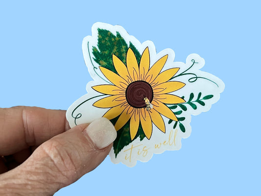 Sunflower & Bee It is well series, 2.5” Christian Faith UV/ Waterproof Vinyl Sticker/ Decal- Choice of Size