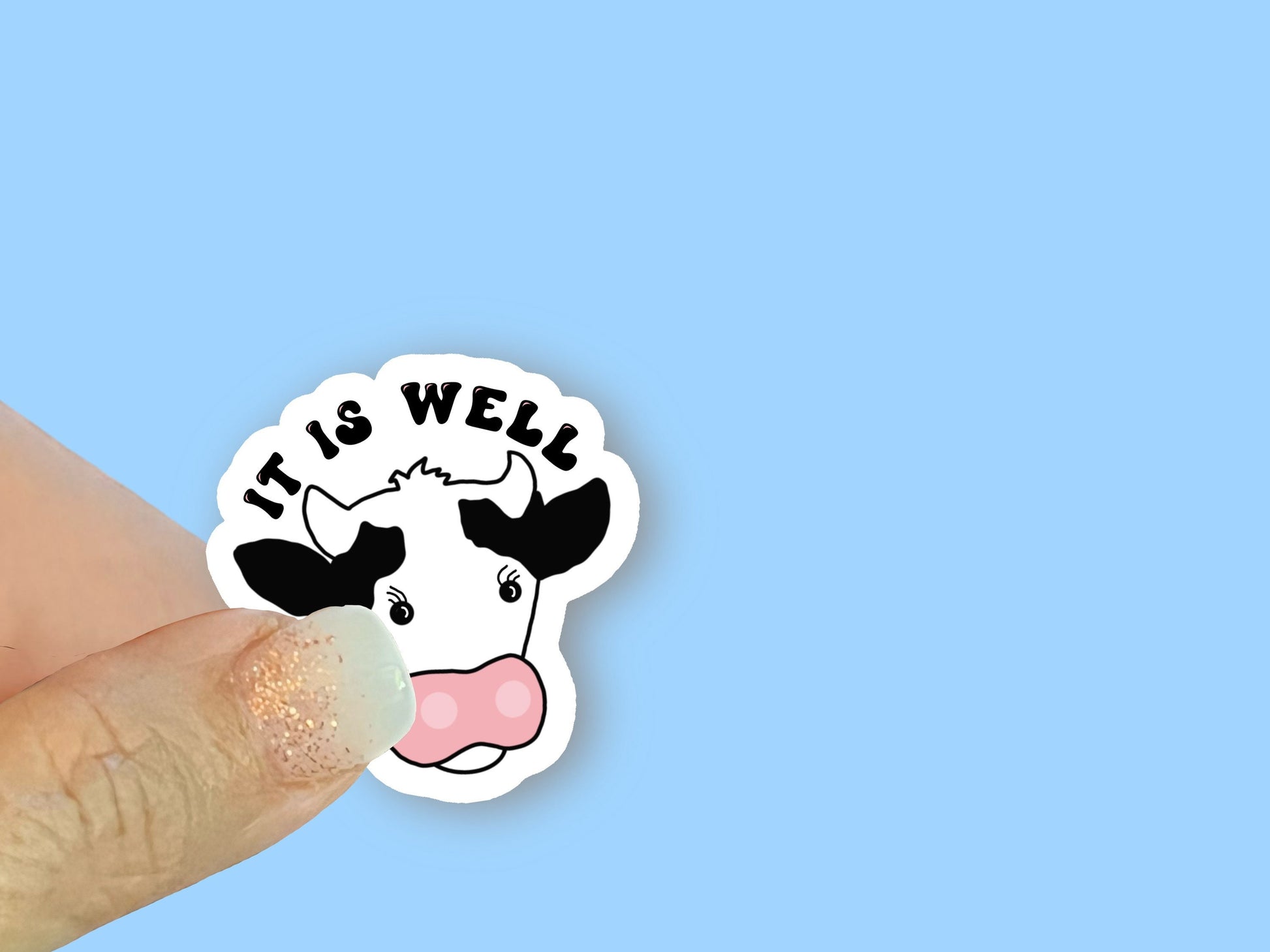 It is well sticker, cow face sticker, 2.5” Christian Faith UV/ Waterproof Vinyl Sticker/ Decal- Choice of Size