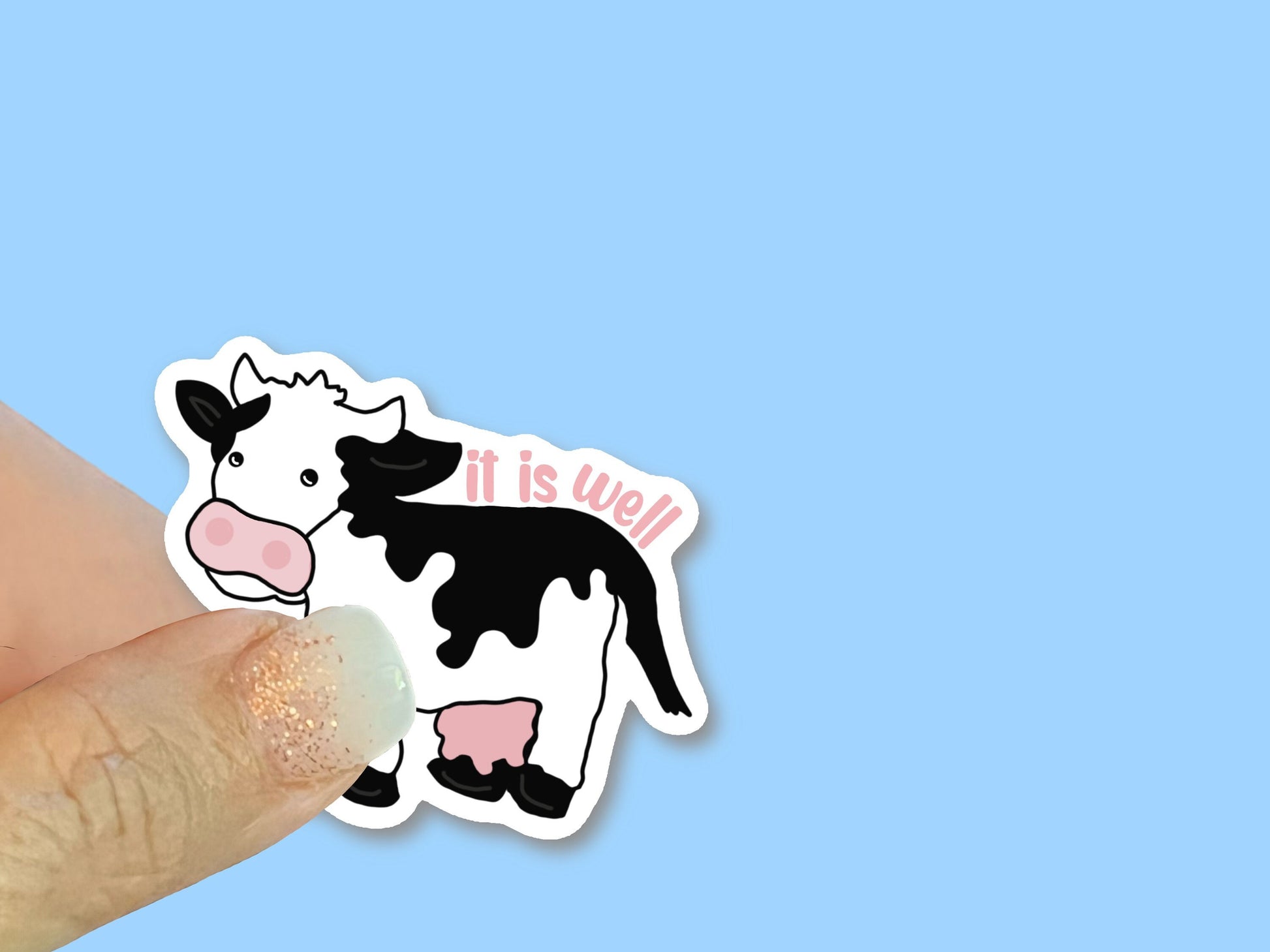 It is well sticker, standing cow sticker, 2.5” Christian Faith UV/ Waterproof Vinyl Sticker/ Decal- Choice of Size