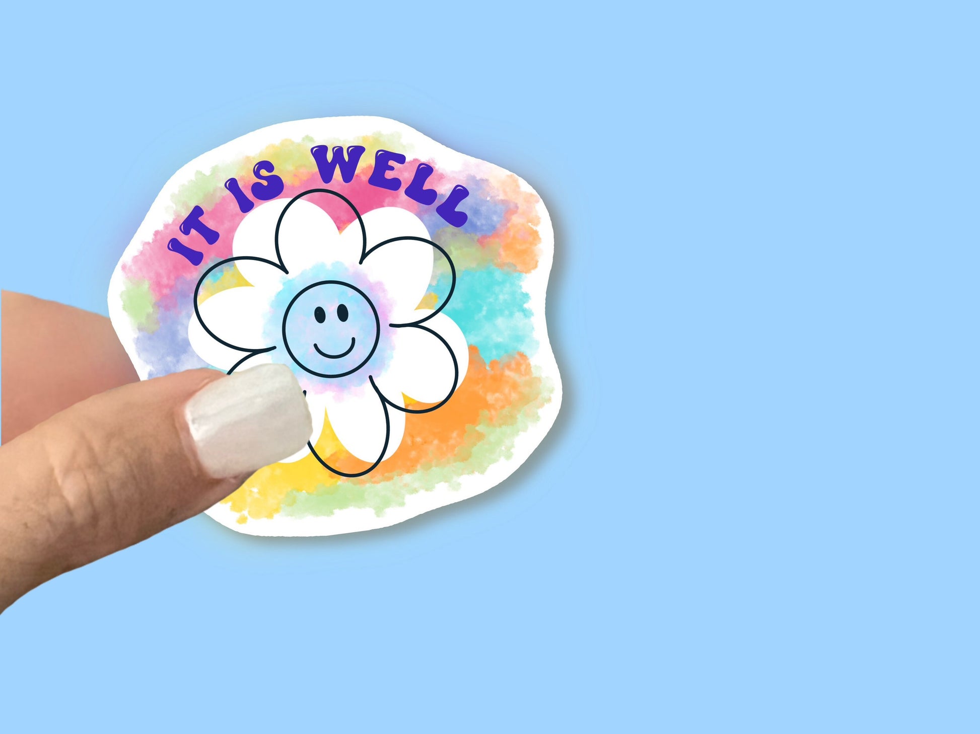 It is Well with My Soul, Watercolor smiling daisy, Christian Faith UV/ Waterproof Vinyl Sticker/ Decal- Choice of Size, Single or Bulk qty