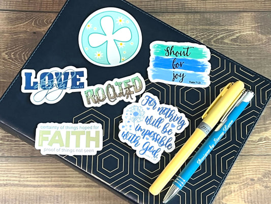 Christian Sticker Pack, Six Faith Stickers, Religious Decals, Bible Verse Stickers, Waterproof Sticker Bundle, Pack 2289