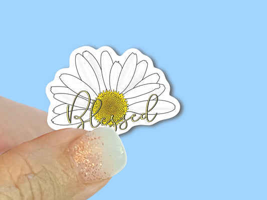 Blessed Daisy - Christian Faith UV/ Waterproof Vinyl Sticker/ Decal- Choice of Size, Single or Bulk qty