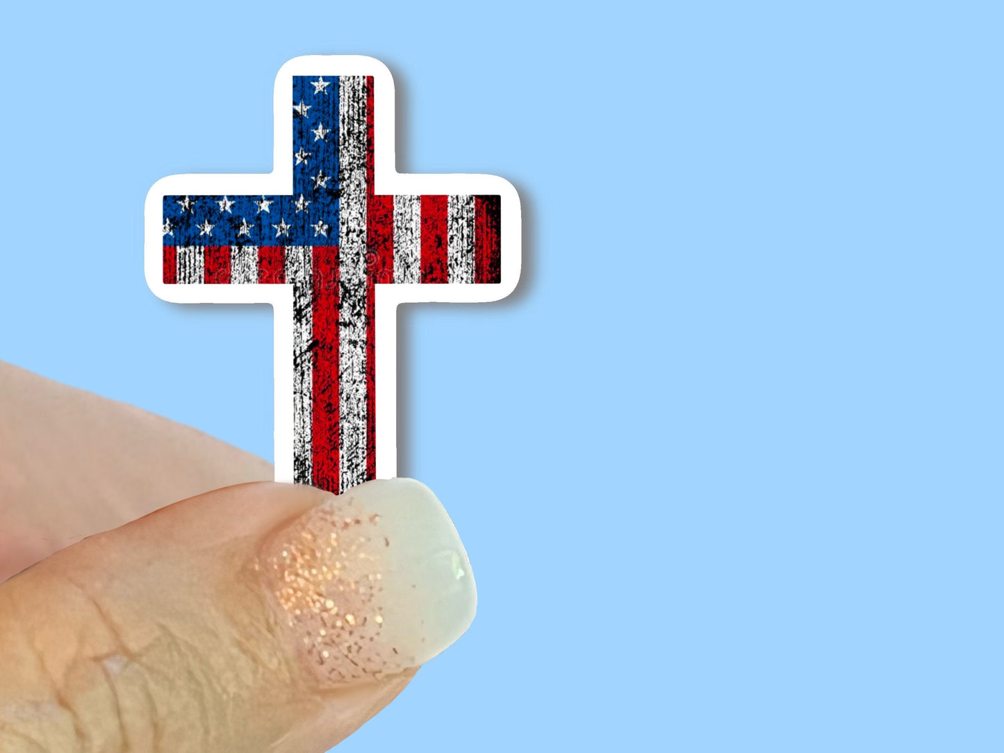 Flag Cross, American Flag, Cross with American Flag - Christian Faith UV/ Waterproof Vinyl Sticker/ Decal- Choice of Size