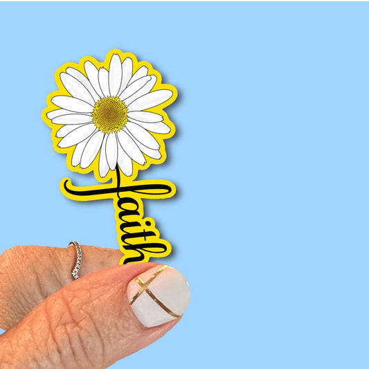 Faith Daisy - Yellow flower - Christian Faith UV/ Waterproof Vinyl Sticker/ Decal- Choice of Size, Single or Bulk qty