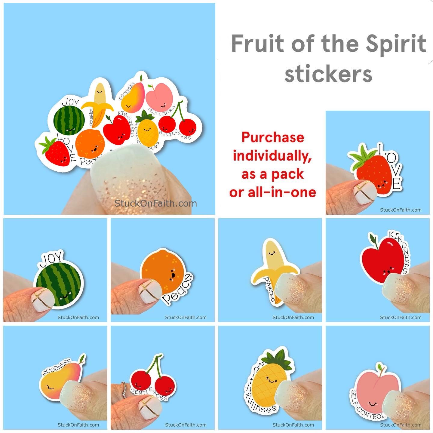 Fruit of the Spirit stickers, Christian Faith UV/ Waterproof Vinyl Stickers, 2.5” on longest side