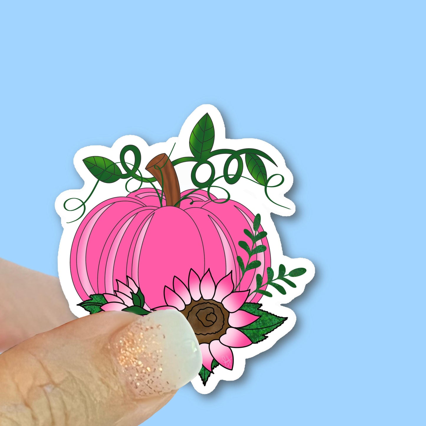 Pink pumpkin, pink sunflower, Breast Cancer, October pink, Christian Faith Waterproof Vinyl Sticker/ Decal