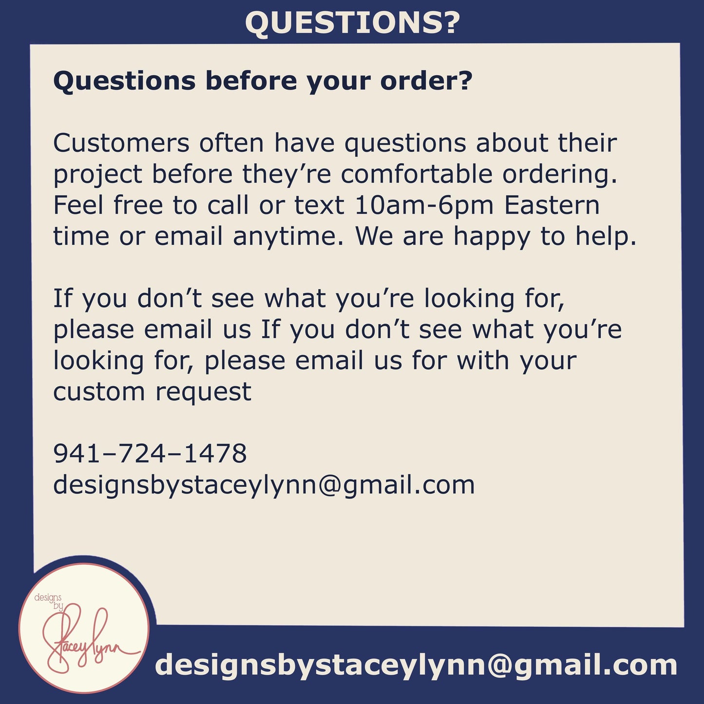 Questions before your order?