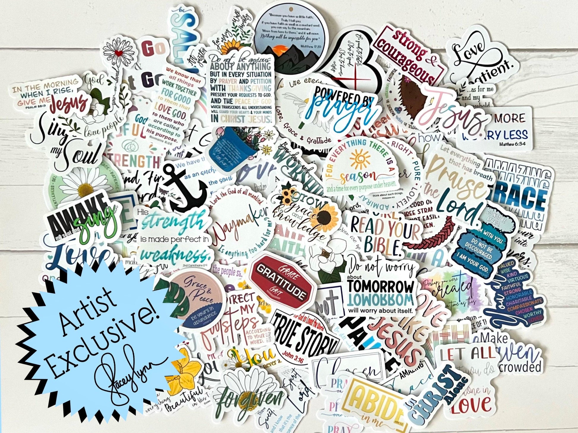 Christian Sticker Pack - Faith Waterproof Sticker Bundle, Choose your quantity, personally drawn and designed by me