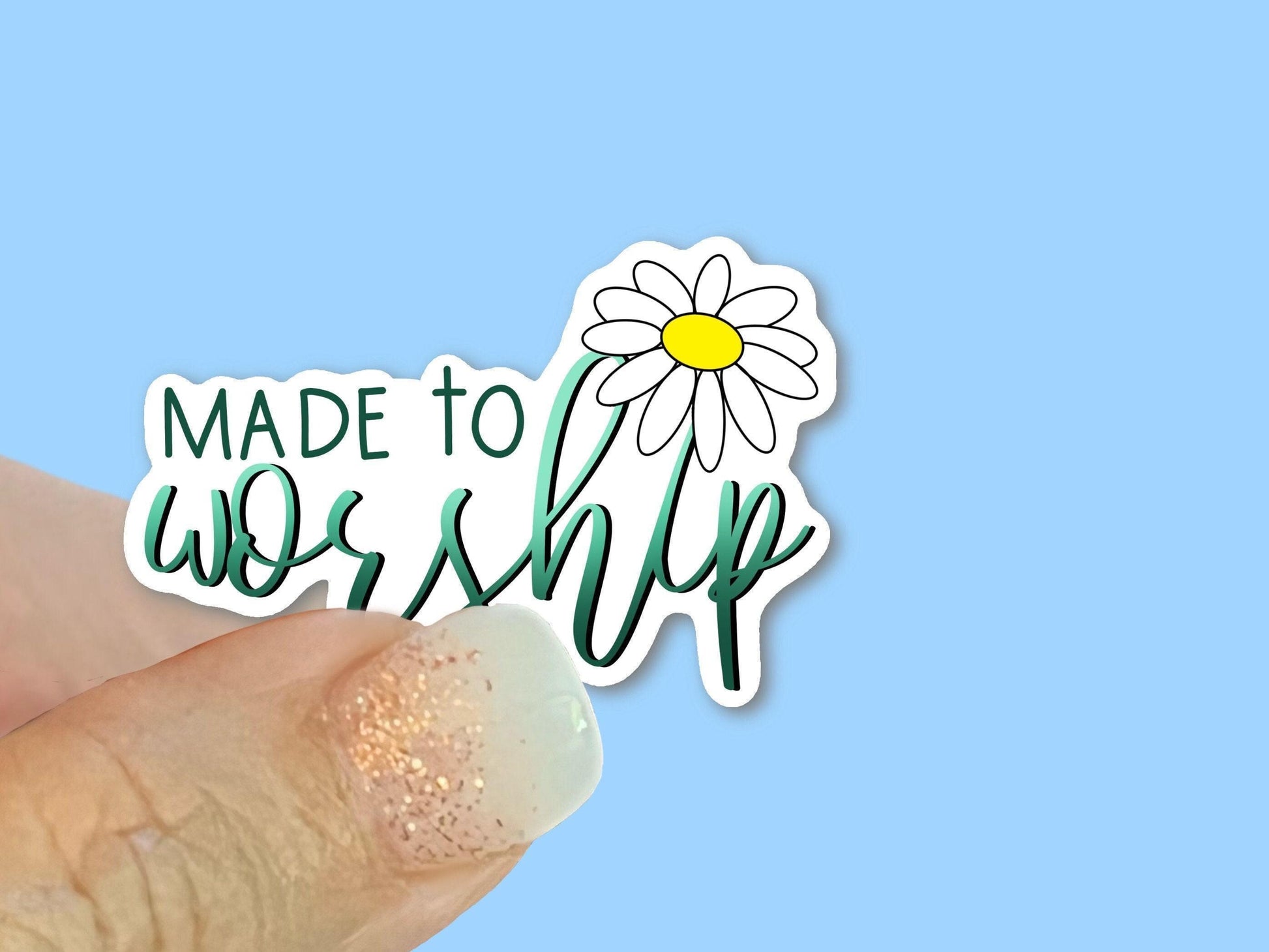 Made to Worship, Daisy - Christian Faith UV/ Waterproof Vinyl Sticker/ Decal- Choice of Size, Single or Bulk qty