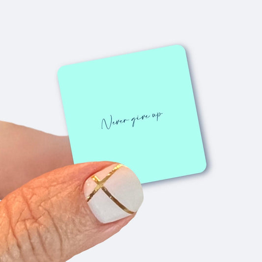 Never Give Up - Pastel aqua - UV/ Waterproof Vinyl Sticker/ Decal- Choice of Size, Single or Bulk quantities