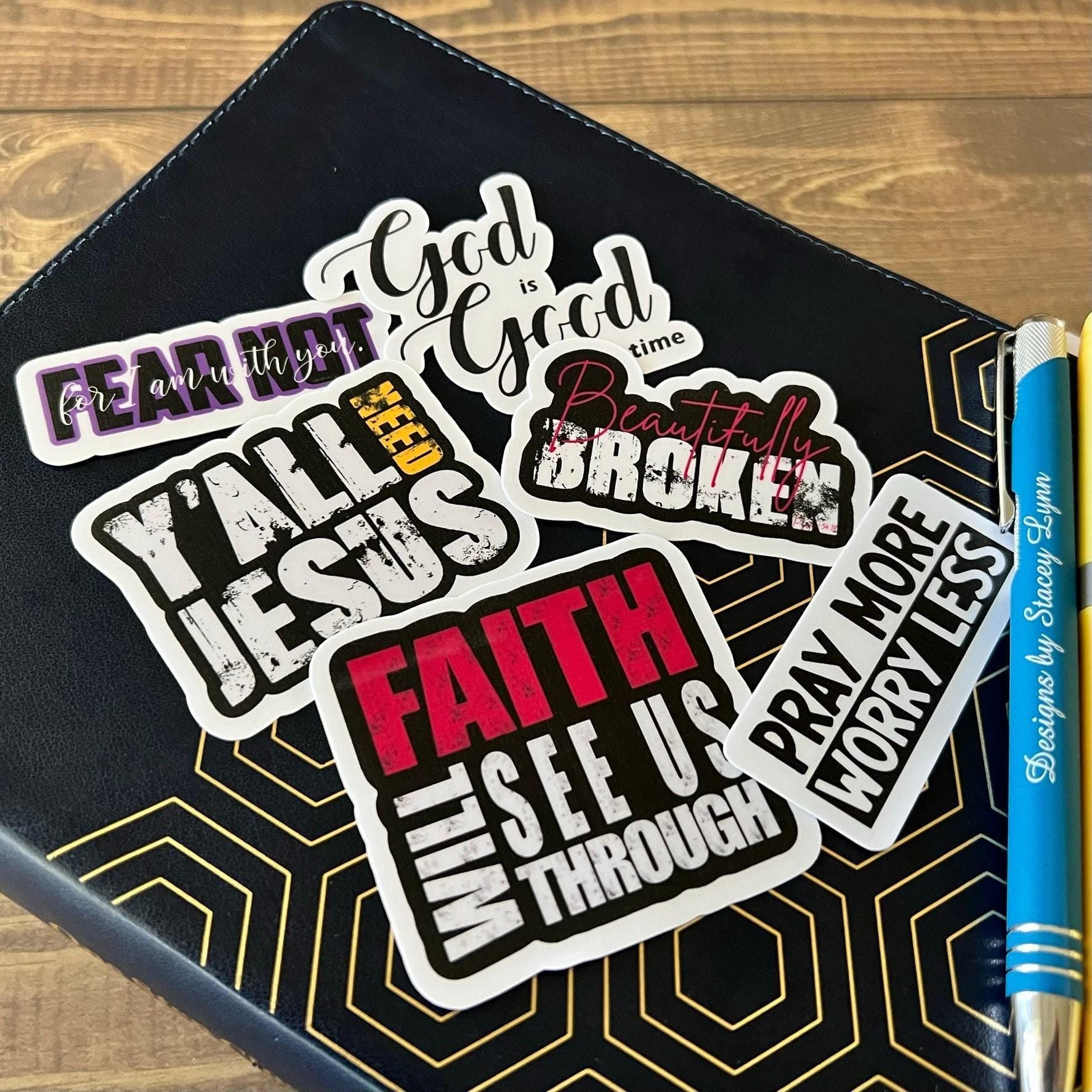 Christian Sticker Pack, Six Faith Stickers, Religious Decals, Bible Verse Stickers, Waterproof Sticker Bundle, Pack 2253