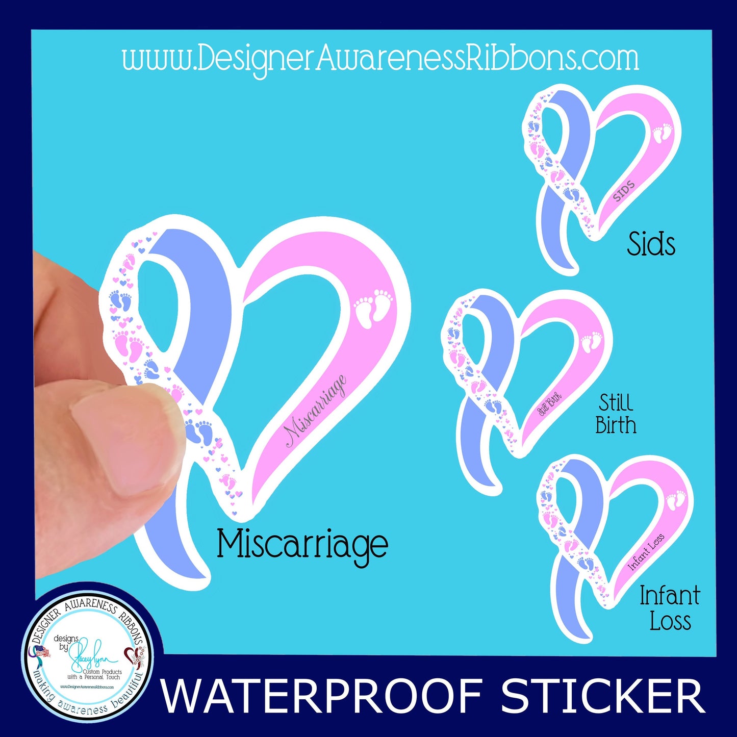 Infant Awareness Ribbon Vinyl Waterproof Sticker, can be used for Miscarriage, SIDS, Infant Loss or Still Birth