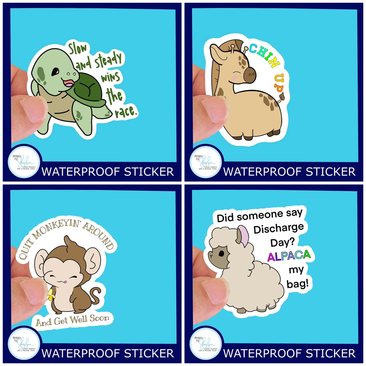 Alpaca Discharge Day  Kid's get wellWaterproof Sticker, Water Bottle Decal, Laptop Sticker