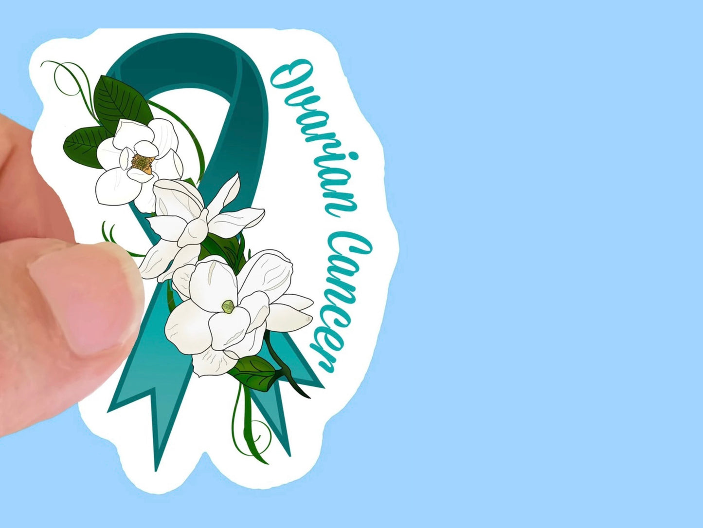 Ovarian Cancer Teal Awareness Ribbon Waterproof Sticker