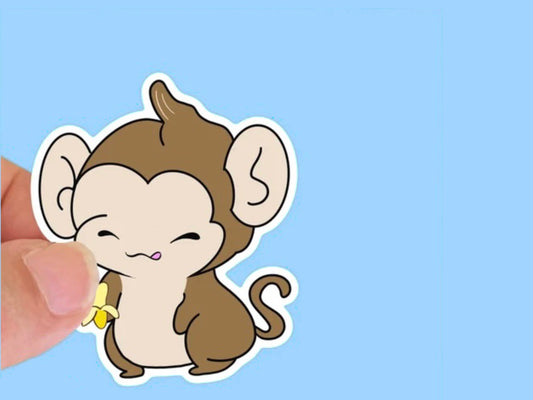Monkey  Cute Kawaii Waterproof Sticker, Water Bottle decal, Laptop sticker, animal Stickers,