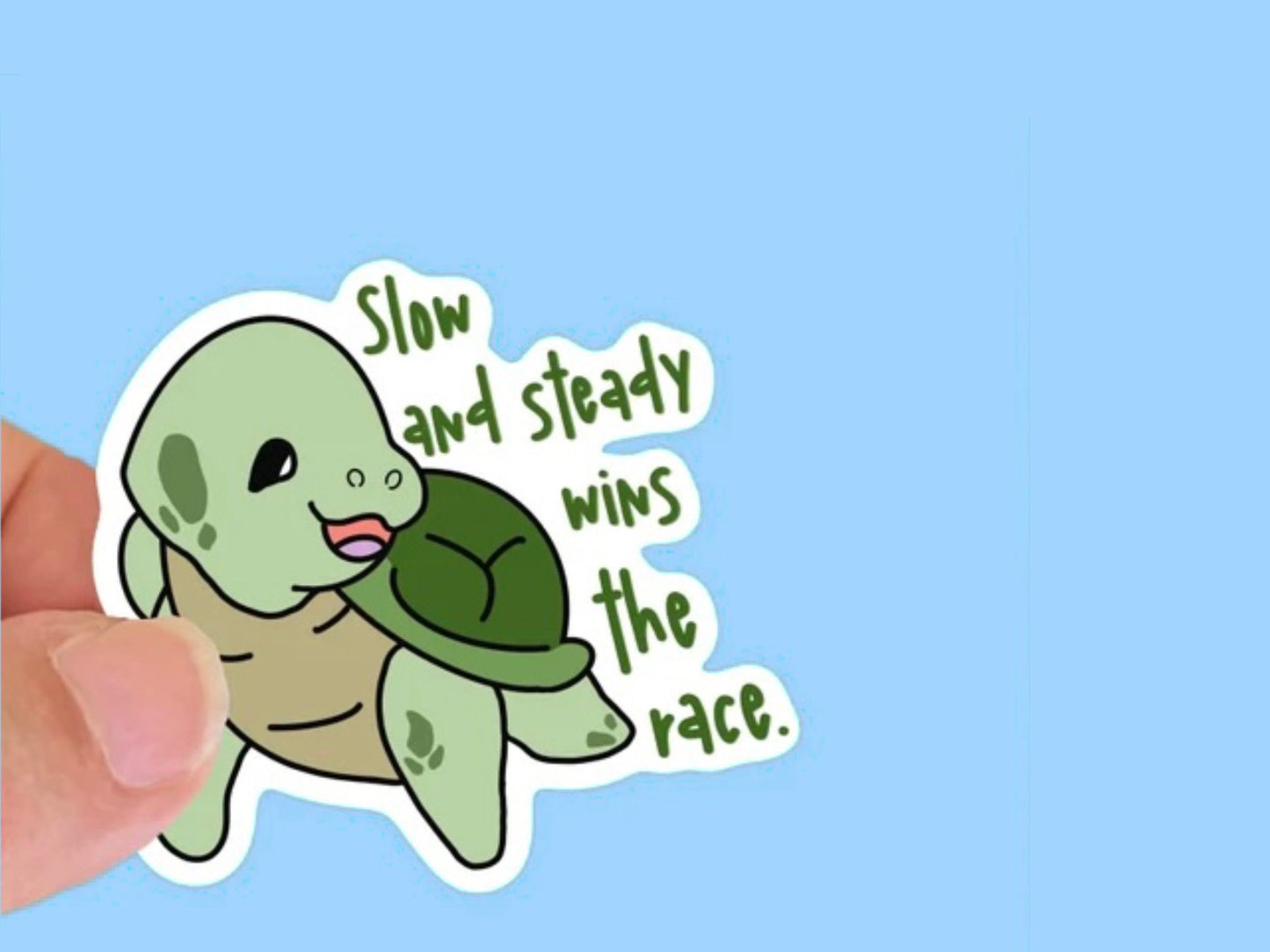 Turtle Slow and Steady wins the race Kid’s get wellWaterproof Sticker, Water Bottle Decal, Laptop Sticker