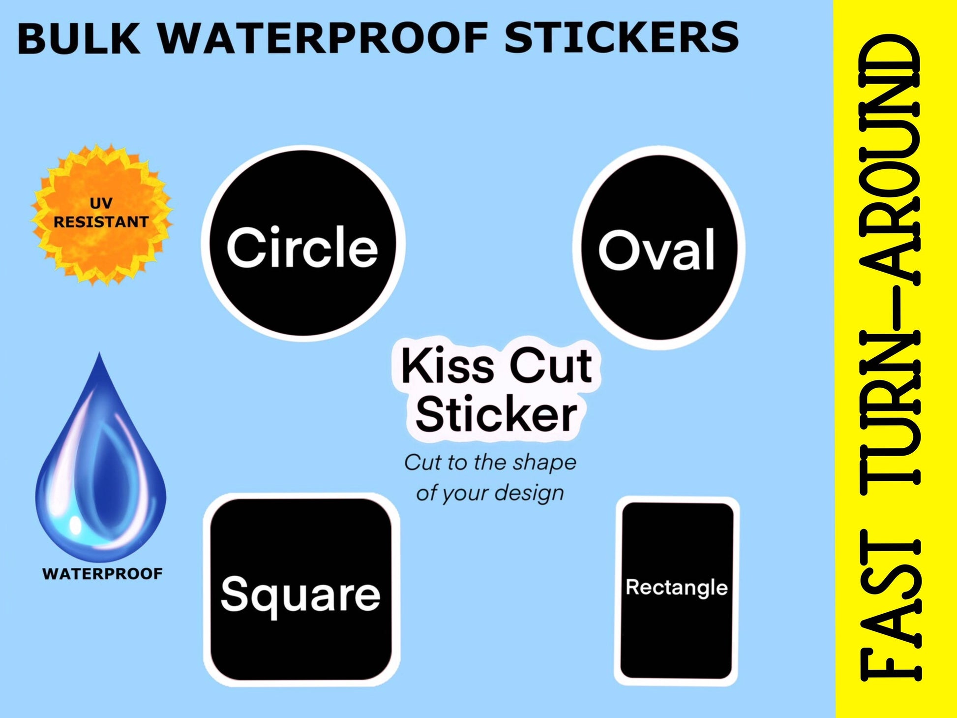 Logo or photo Stickers, pack of 50, Waterproof and UV Resistant