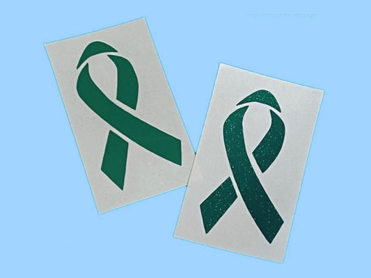 Green awareness Ribbon Decal, Liver cancer, lymphoma, gall bladder, testicular,  leiomyosarcoma, stomach, esophageal, gsd, cerebral palsy