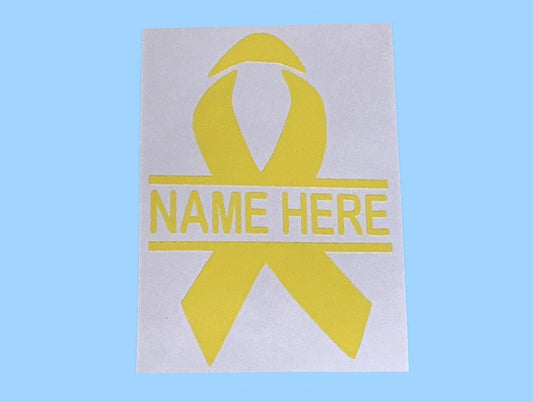 Childhood Cancer Personalized Awareness Ribbon Decal, Yellow Ribbon vinyl decal