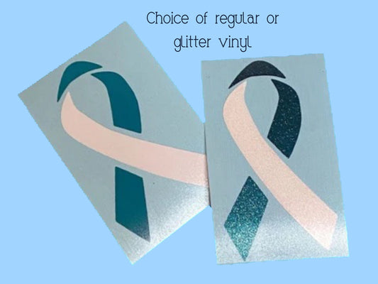 Cervical Cancer awareness ribbon, Teal and White, regular or glitter vinyl