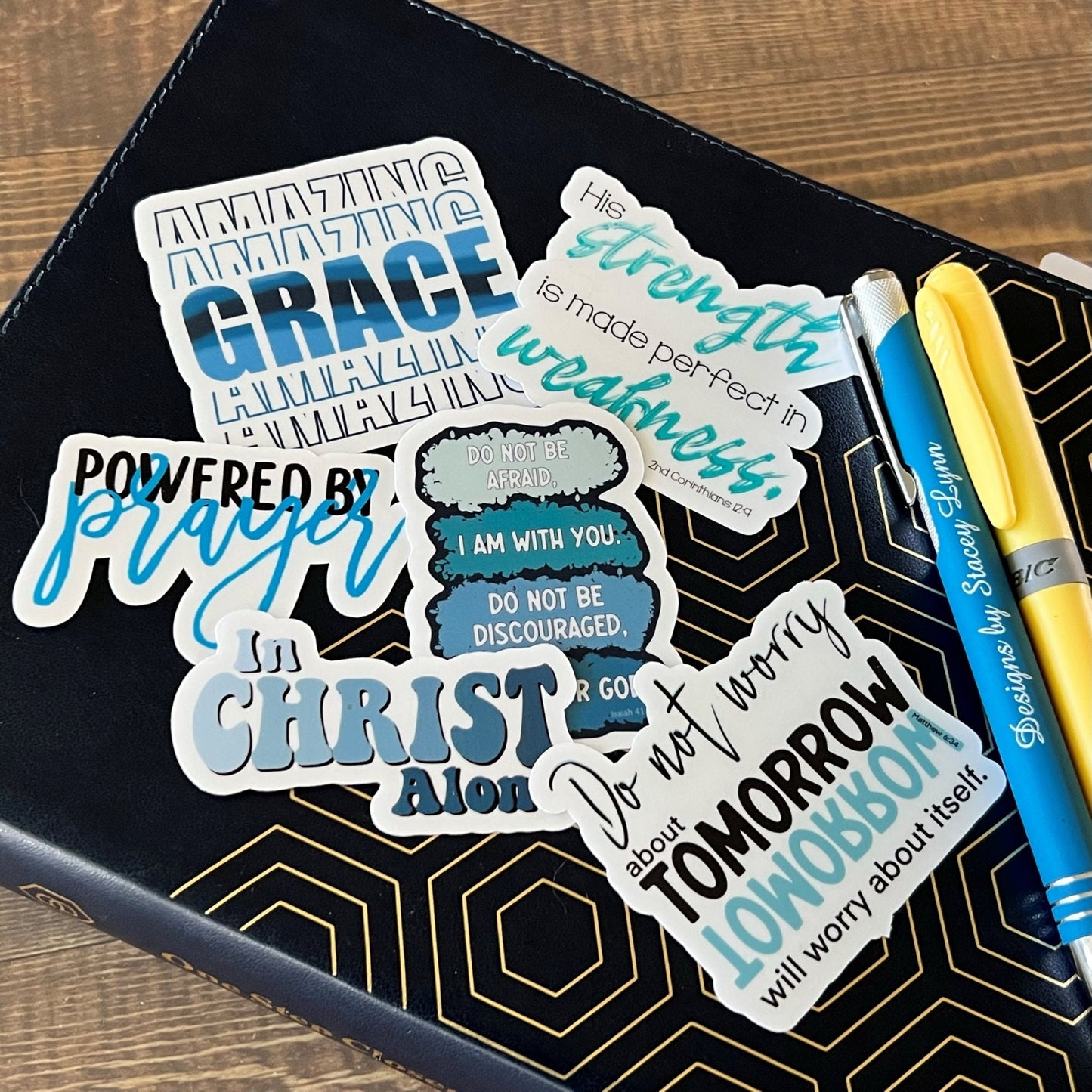 Christian Sticker Pack, Six Faith Stickers, Religious Decals, Bible Verse Stickers, Waterproof Sticker Bundle, Pack 2257
