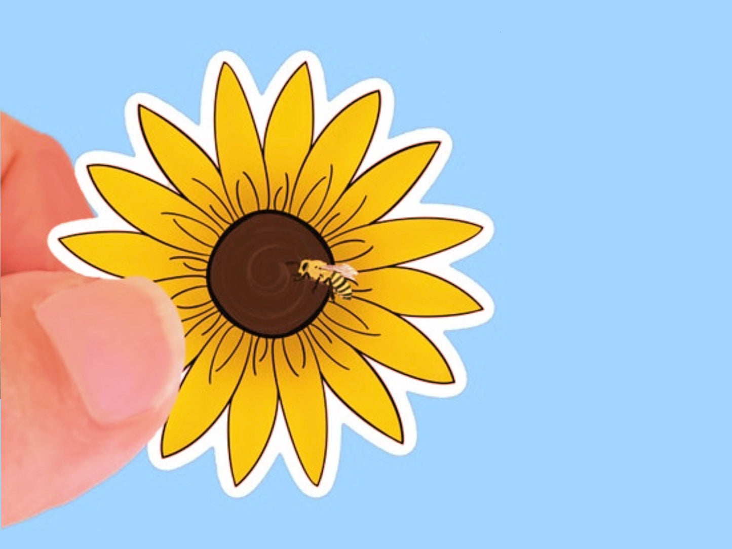 Sunflower with Bee Sticker, Waterproof Vinyl Decal, Laptop Sticker, Water Bottle Sticker, Aesthetic Stickers, choice of size