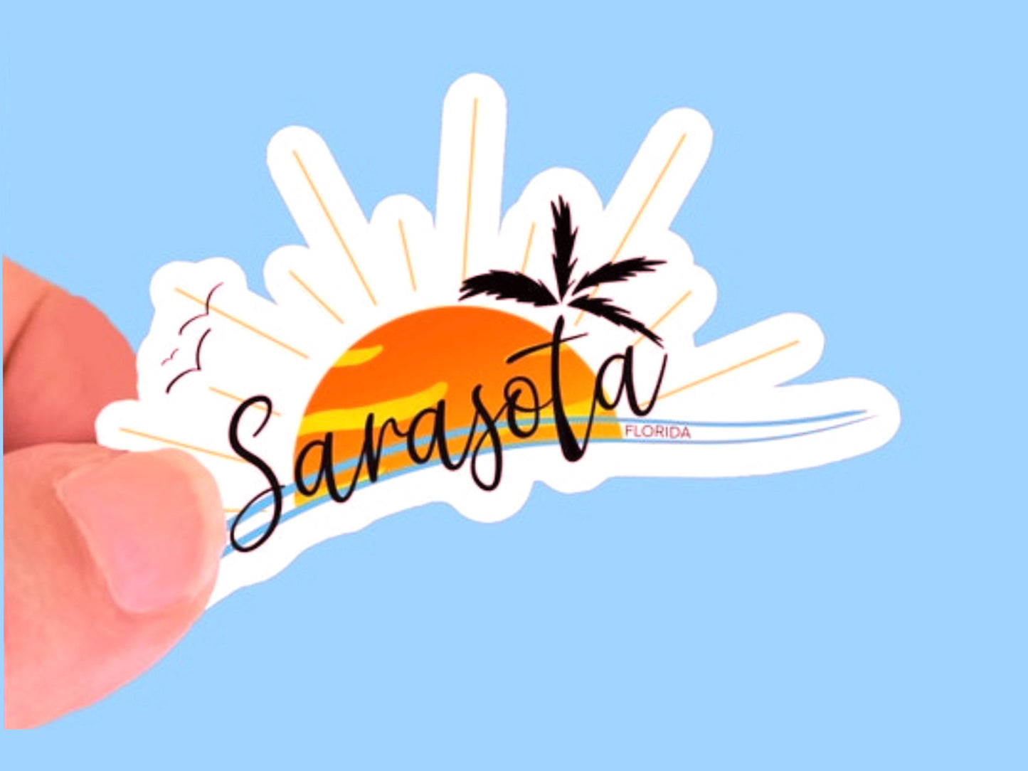 Sarasota Sunset Sticker, 2.5 inch Vinyl Waterproof Sticker, Use for water bottles, laptops, luggage, candle jars and morechoice of size
