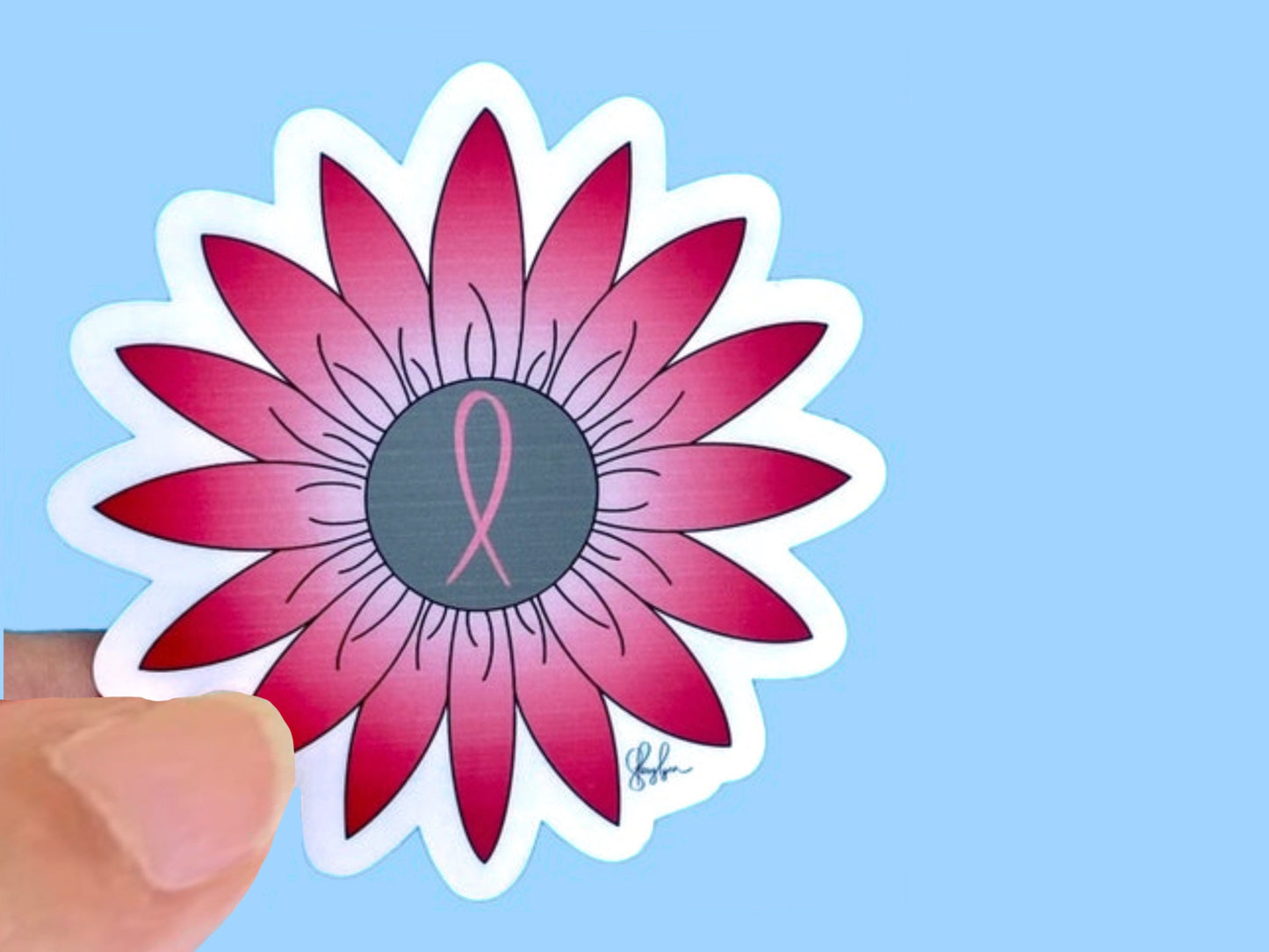 Breast cancer flower  Sticker, Waterproof Vinyl Decal, Laptop Sticker, Water Bottle Sticker, Aesthetic Stickers,