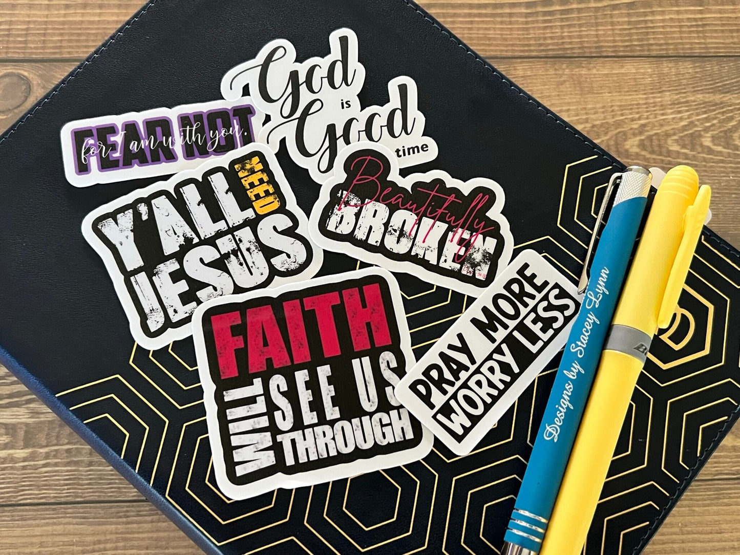 Christian Sticker Pack, Six Faith Stickers, Religious Decals, Bible Verse Stickers, Waterproof Sticker Bundle, Pack 2253