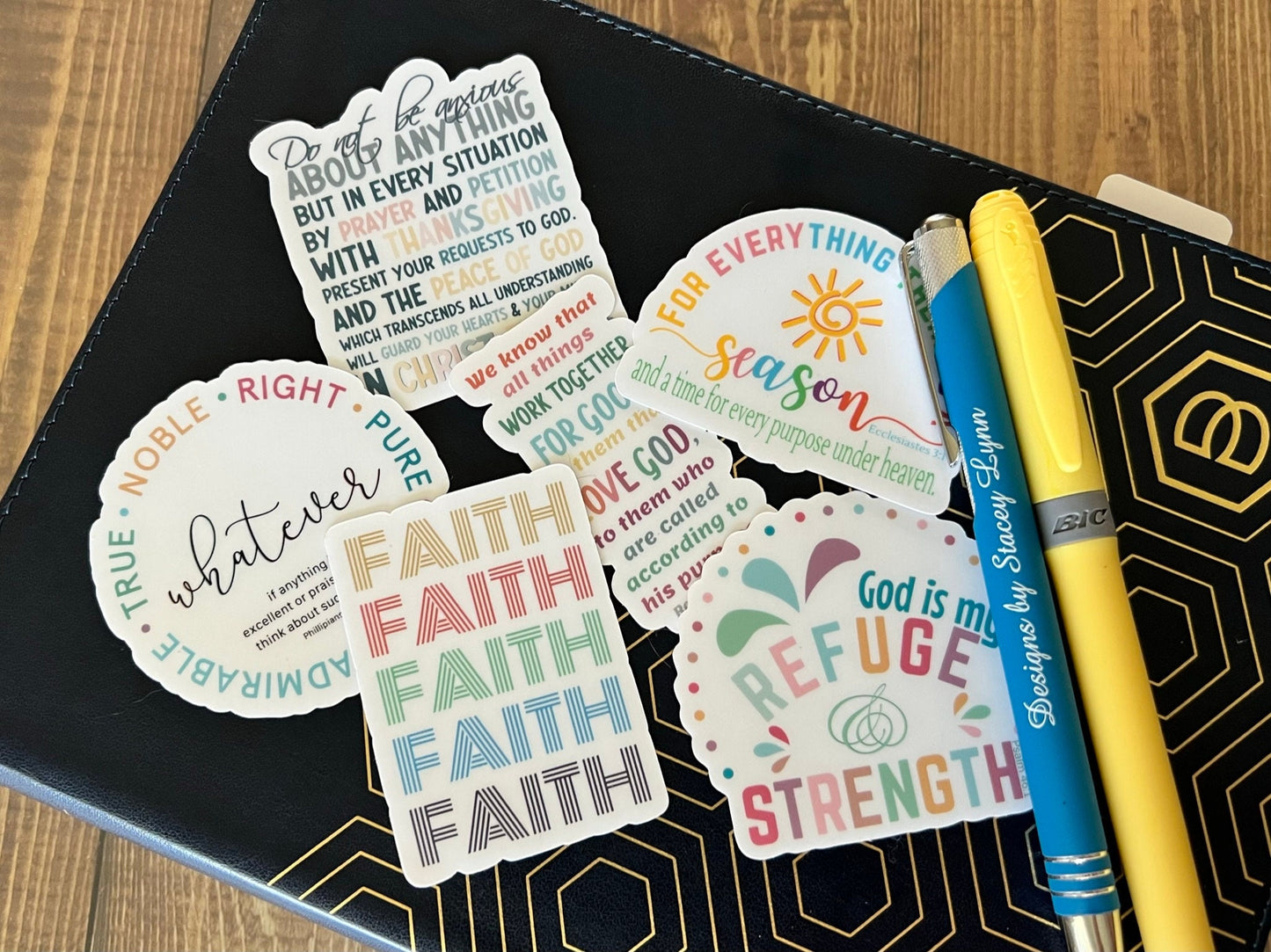 Christian Sticker Pack, Six Faith Stickers, Religious Decals, Bible Verse Stickers, Waterproof Sticker Bundle, Pack 2254