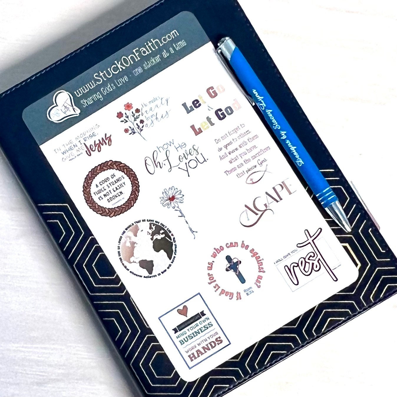 Christian Sticker Pack, Twelve Faith Stickers, Planner Stickers, Bible Verse Stickers, Removable paper stickers, Agape pack
