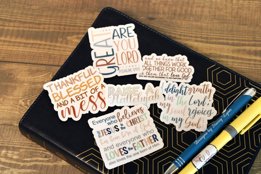 Christian Sticker Pack, Six Faith Stickers, Religious Decals, Bible Verse Stickers, Waterproof Sticker Bundle, Pack 2283