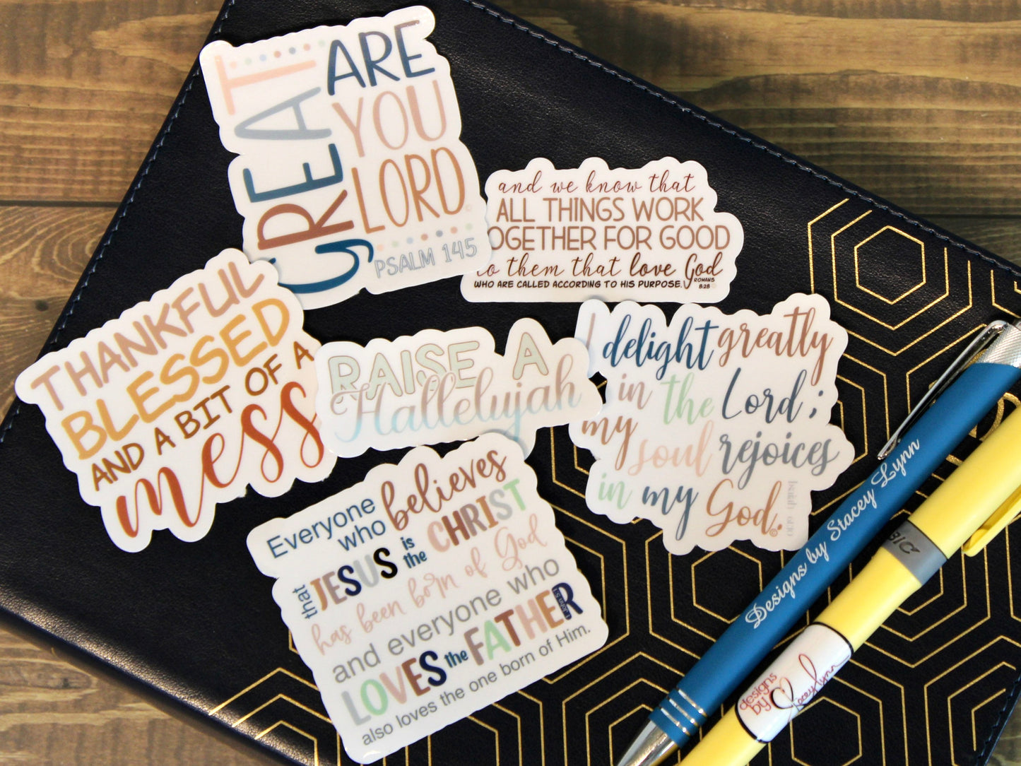 Christian Sticker Pack, Six Faith Stickers, Religious Decals, Bible Verse Stickers, Waterproof Sticker Bundle, Pack 2283