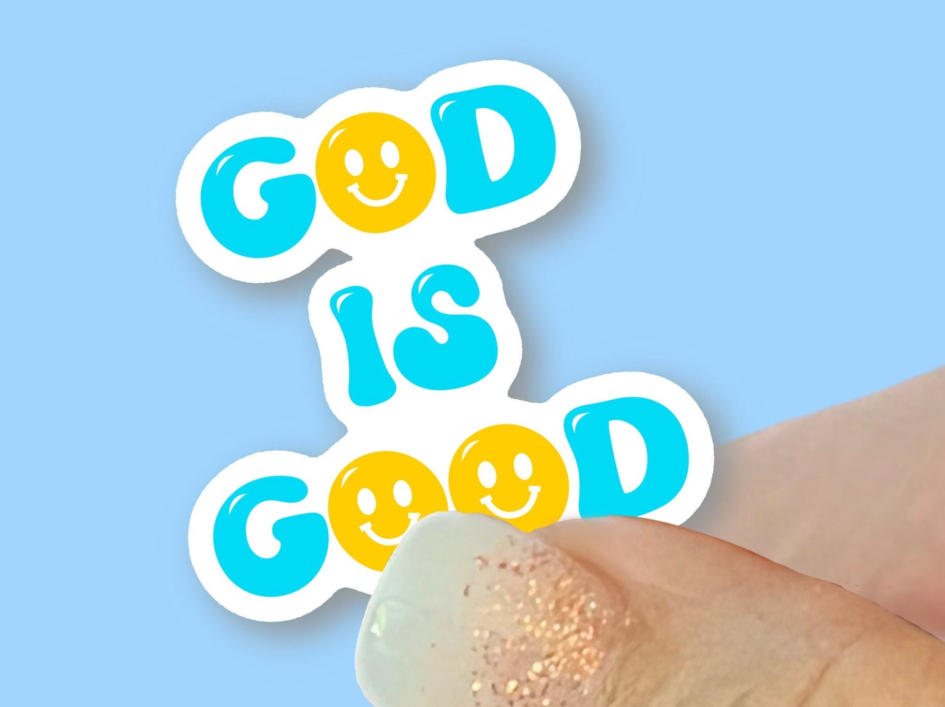 God is Good, Happy faces Christian Faith UV/ Waterproof Vinyl Sticker/ Decal- Choice of Size, Single or Bulk qty