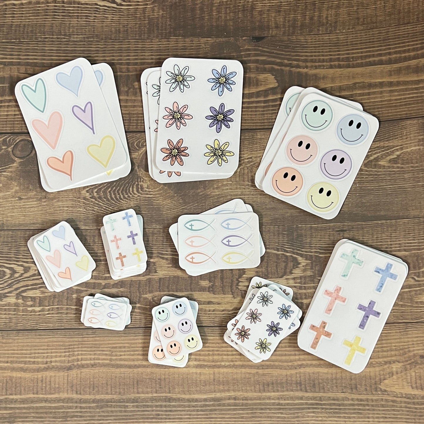 Tiny Stickers, 5 sheets, Journals, Planners | Choice of Design and Size | Heart, Cross, Happy Face, Christian Fish, Flower
