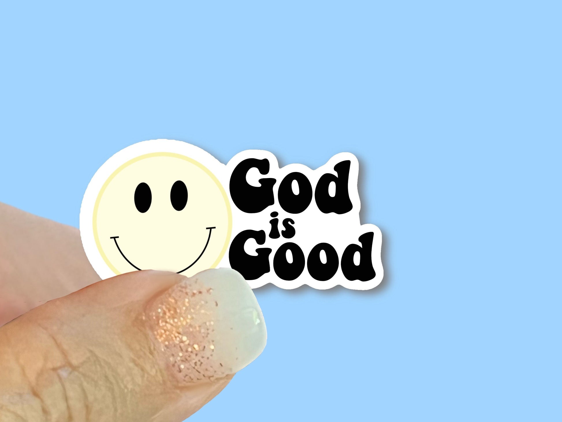 God is Good, Happy face Christian Faith UV/ Waterproof Vinyl Sticker/ Decal- Choice of Size, Single or Bulk qty