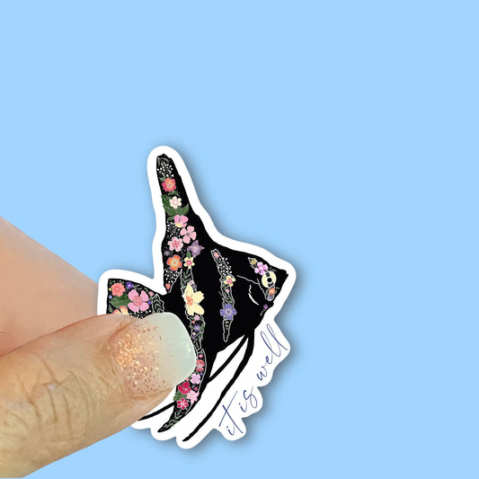 It is well Floral Angel Fish - Christian Faith UV/ Waterproof Vinyl Sticker/ Decal- Choice of Size