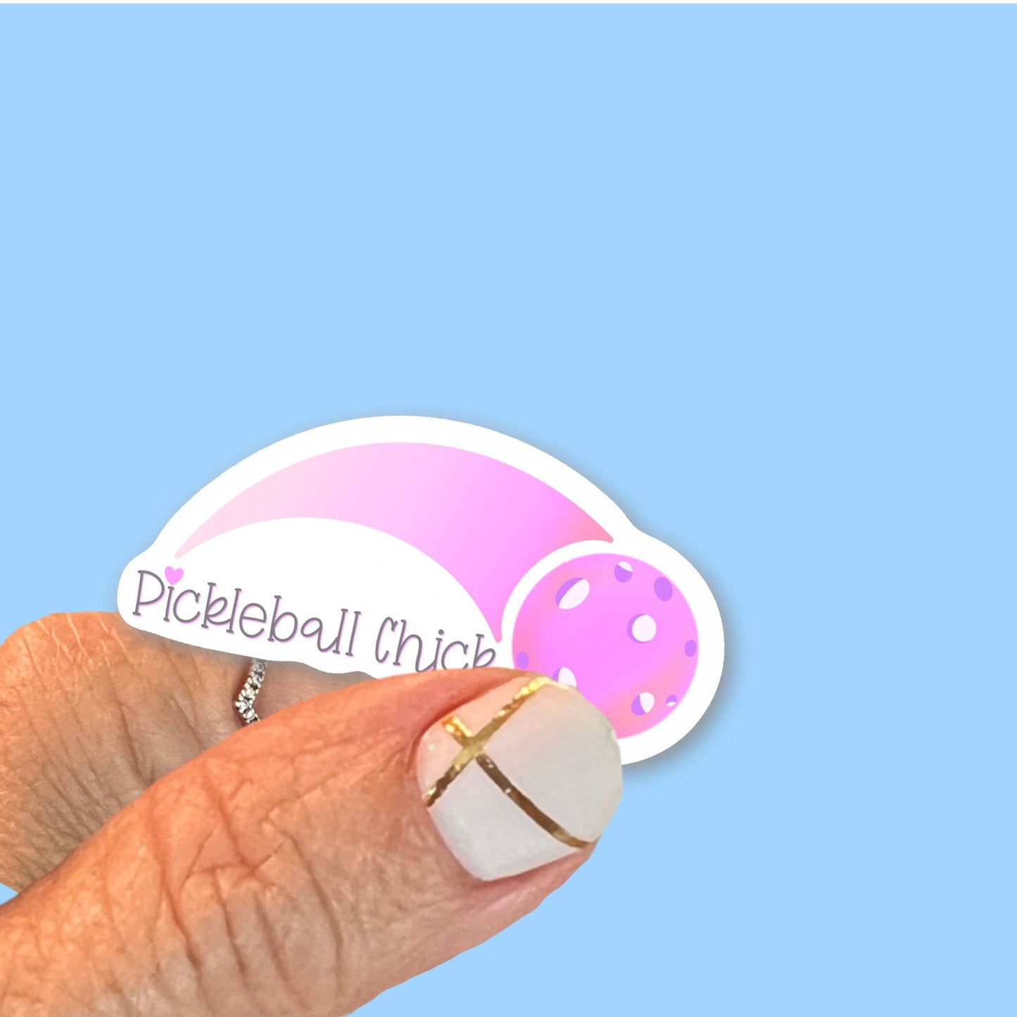 Pickleball Chick Sticker, Pink Pickleball, Waterproof, UV Resistant Vinyl Decal, Use for car, water bottle, laptop, choice of size