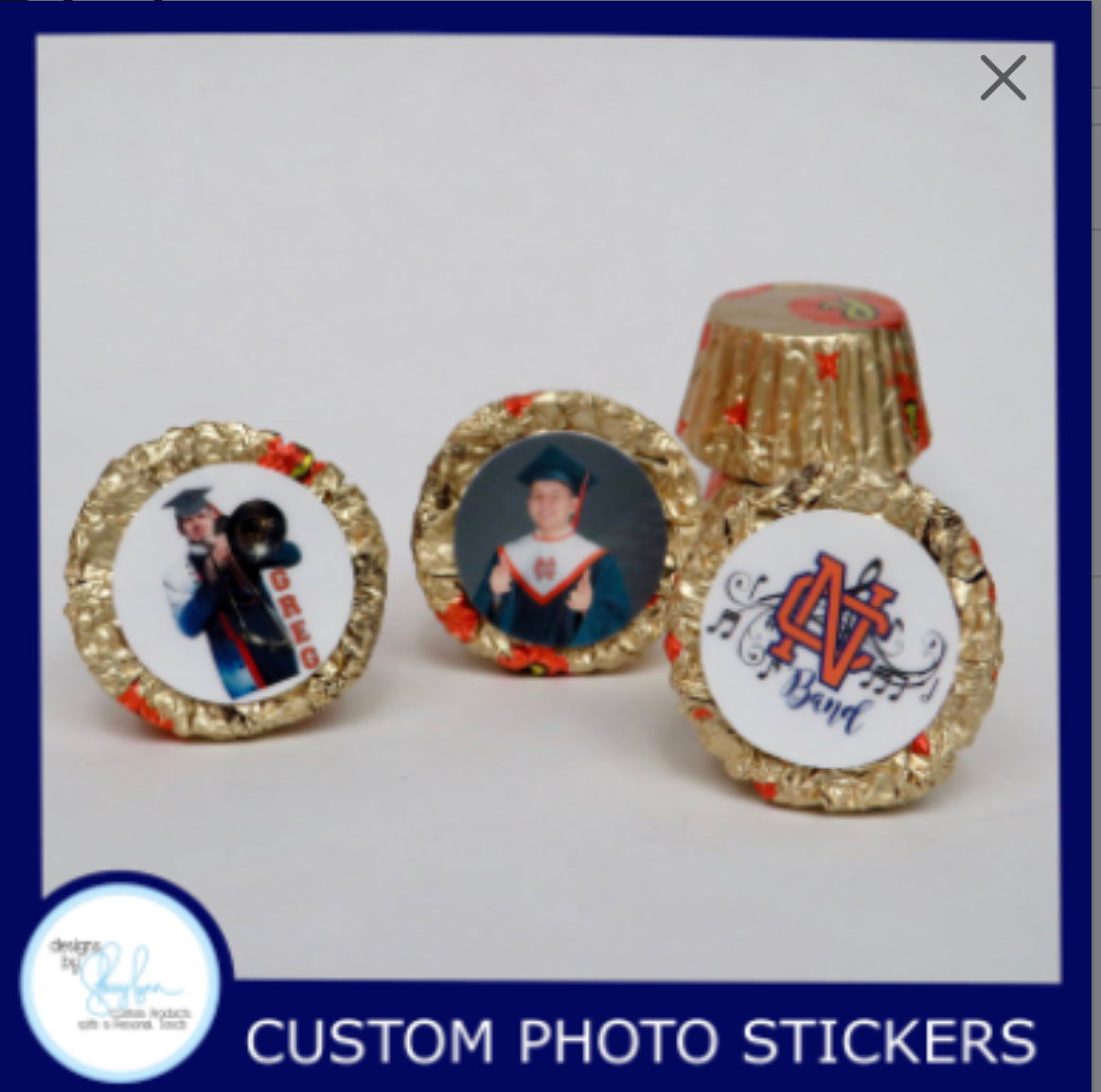 Custom Mini Reese Stickers - Graduation, Birthday, Wedding, Baby Shower, Anniversary, photo stickers